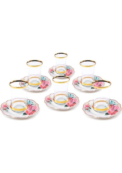 Bone Chına Porselen 5" Çay Tabağı ve Çay Bardağı Set 6'lı- 12 Parça