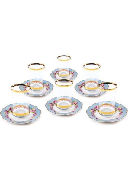 Bone Chına Porselen 5" Çay Tabağı ve Çay Bardağı Set 6'lı- 12 Parça