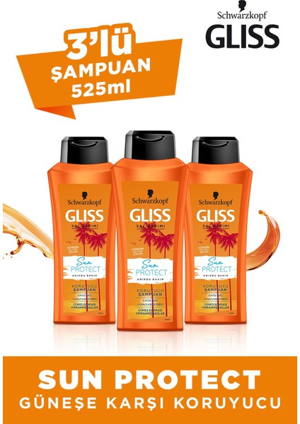 Schwarzkopf Glıss Sun Protect Şampuan 500 ml x 3 Adet