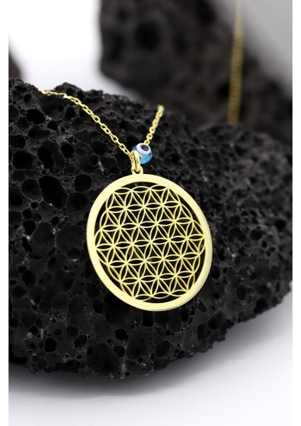 Yaşam Çiçeği Altın Yaldızlı Gümüş Kolye 195