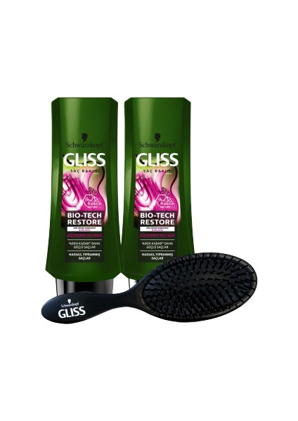 Schwarzkopf Glıss Bıo-Tech Saç Kremi 360 ml x 2 Adet + Saç Fırçası