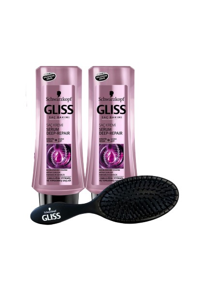 Schwarzkopf Glıss Serum Deep Repaır Saç Kremi 360 ml x 2 Adet + Saç Fırçası