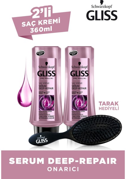 Schwarzkopf Glıss Serum Deep Repaır Saç Kremi 360 ml x 2 Adet + Saç Fırçası fiyatları