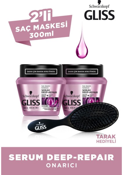 Schwarzkopf Glıss Serum Deep Repair Maske 300 ml x 2 Adet + Saç Fırçası fiyatları