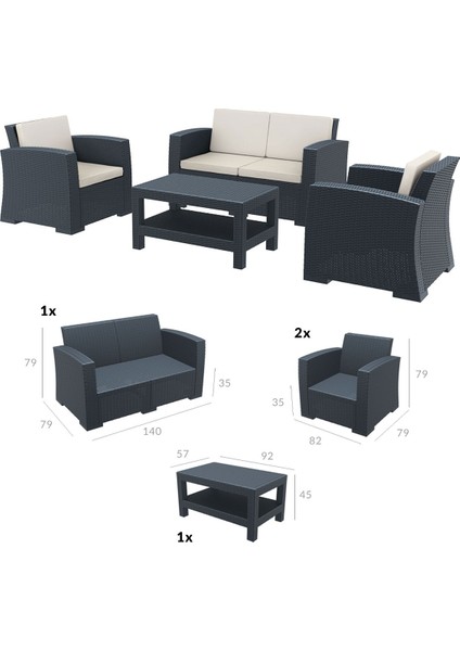 Exclusive Monaco Lounge Set Koyu Gri