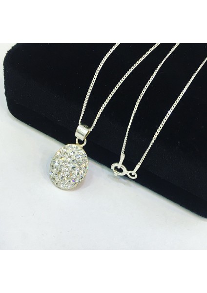 Gümüş Swarovski Taşlı Oval Minik Kolye