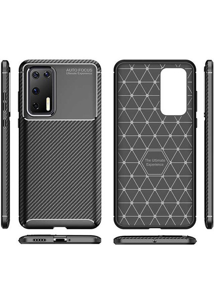 Huawei P40 Kılıf Karbon Desenli Lux Negro Silikon Kahverengi