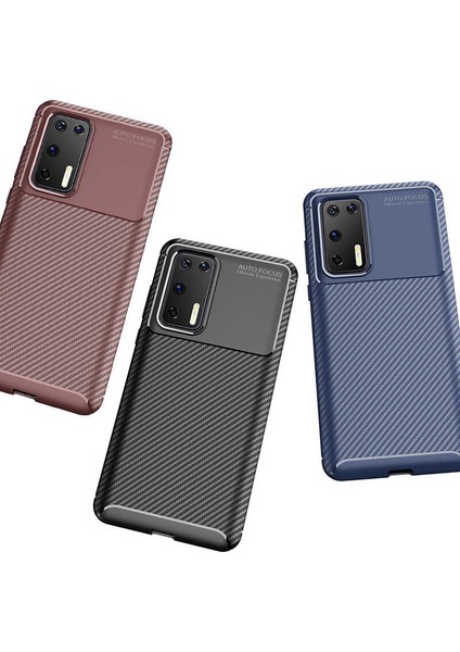 Huawei P40 Kılıf Karbon Desenli Lux Negro Silikon Kahverengi