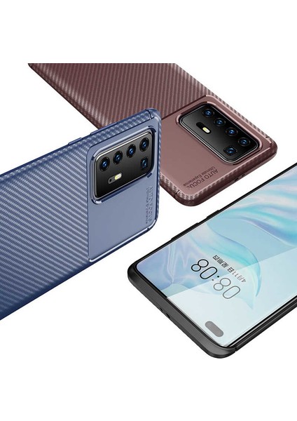 Huawei P40 Pro Kılıf Karbon Desenli Lux Negro Silikon + Tam Kaplayan 6D Polymer Nano Ekran Koruyucu Lacivert fiyatları