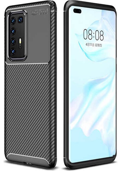 Huawei P40 Pro Kılıf Karbon Desenli Lux Negro Silikon Siyah