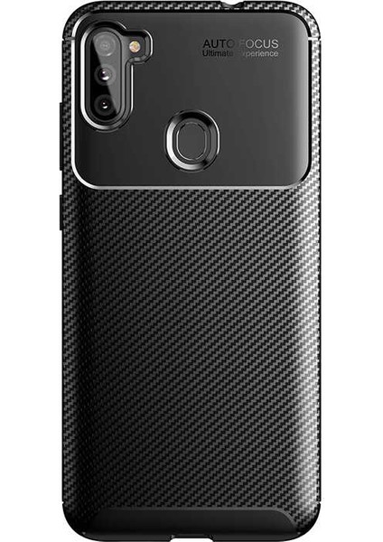 Samsung Galaxy A11 Kılıf Karbon Desenli Lux Negro Silikon + Tam Kaplayan 5D Cam Ekran Koruyucu Siyah
