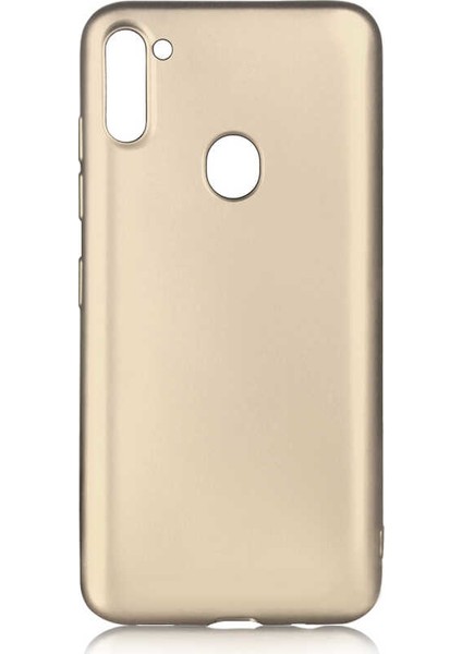 Samsung Galaxy A11 Kılıf Mat Premium Silikon Kılıf + Tam Kaplayan 5D Cam Ekran Koruyucu Gold