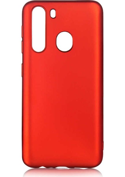 Samsung Galaxy A21 Kılıf Mat Premium Silikon Kılıf + Tam Kaplayan 5D Cam Ekran Koruyucu Kırmızı