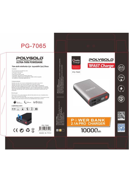 PG7065 Hızlı Göstergeli 10000 mAh Powerbank