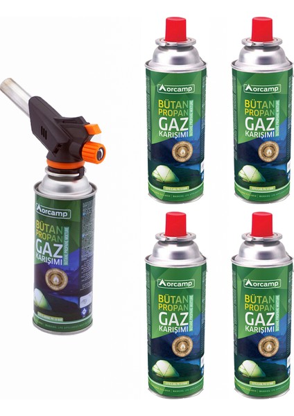 Kamp Kartuş Tüp 227gr + Çakmaklı Pürmüz Set 5'li Set Orgaz - Kts227 + Cx-500