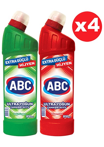 Çamaşır Suyu 4 Adet Dağ Ferahlığı 810 gr + 4 Adet Hijyen Aşkı 810 gr