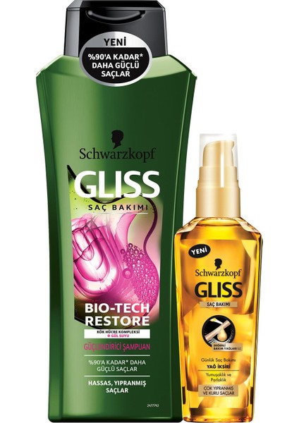 Schwarzkopf Glıss Bıo-Tech Restore Şampuan 500 ml + Glıss Oıl Elıxır Yağ Iksiri 75 ml