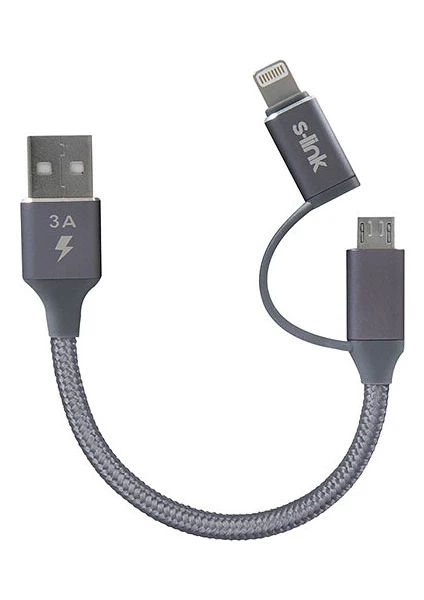 Micro USB Çok Uçlu Hızlı Data Şarj Kablosu 15 cm 3A Gri