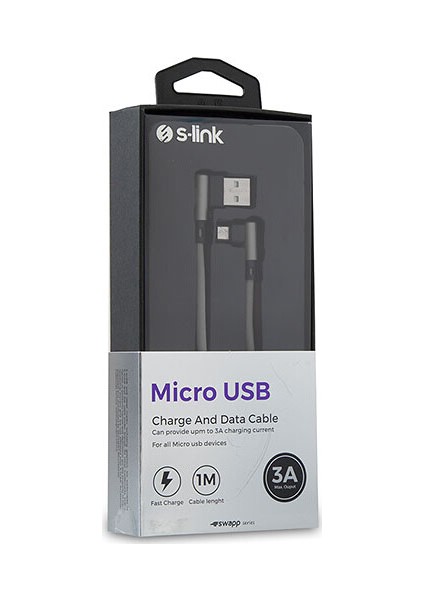 S-link Swapp SW-C555 1M 3A Micro Gri Kılıflı Metal -L- Kablo