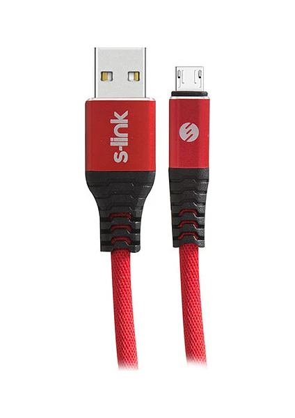 S-link Swapp SW-KC61MR 1m 2.4A Micro Usb Kılıflı Kırmızı Data + Şarj Kablosu