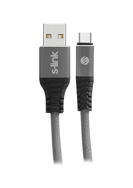 S-link Swapp SW-KC63MG 1m 2.4A Type-C Kılıflı Gri Data + Şarj Kablosu