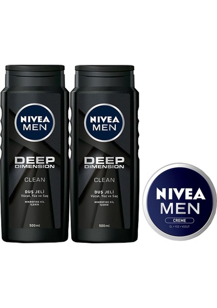 Men Deep Dimension Erkek Duş Jeli 500 ml x 2 Adet + Men Krem 30 ml