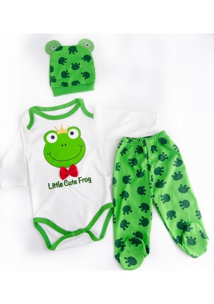 Kurbağalı 3'lü Erkek Bebek Kız Bebek Takımı