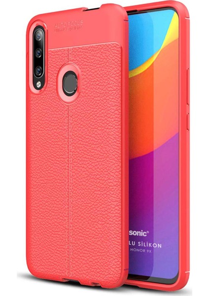 Huawei Honor 9x Kılıf Deri Dokulu Silikon Kırmızı