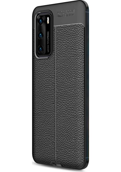 Huawei P40 Kılıf Deri Dokulu Silikon Siyah