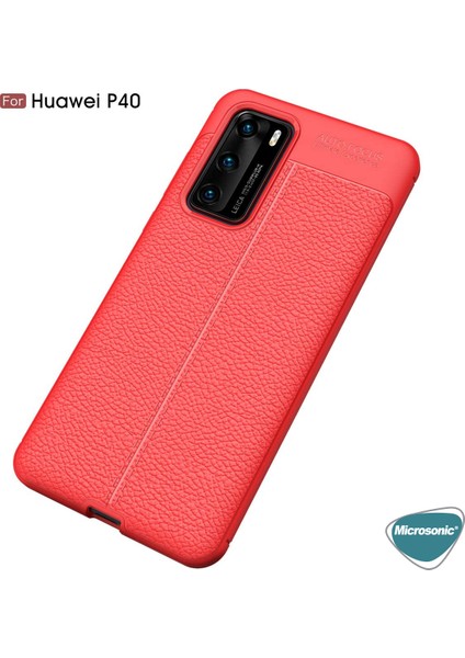 Huawei P40 Kılıf Deri Dokulu Silikon Kırmızı