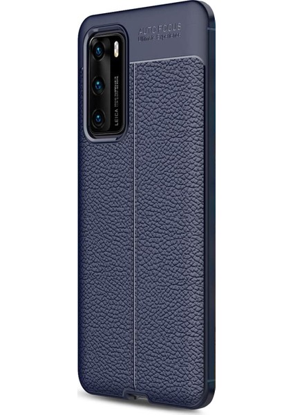 Huawei P40 Kılıf Deri Dokulu Silikon Lacivert