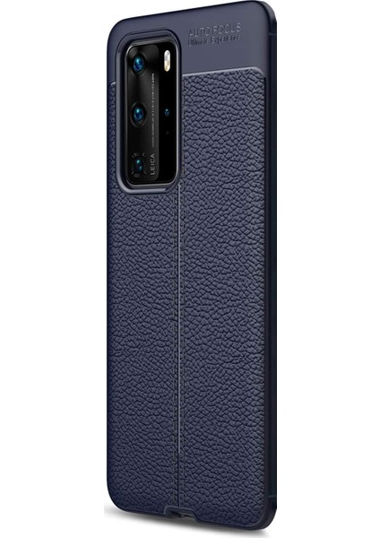 Huawei P40 Pro Kılıf Deri Dokulu Silikon Lacivert