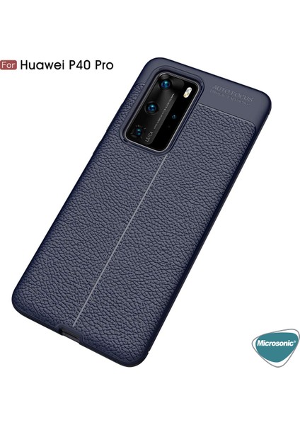 Huawei P40 Pro Kılıf Deri Dokulu Silikon Lacivert