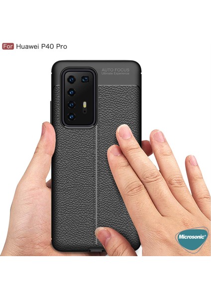 Huawei P40 Pro Kılıf Deri Dokulu Silikon Lacivert