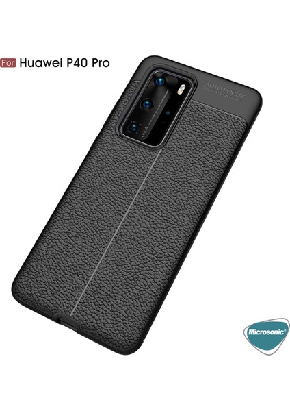 Huawei P40 Pro Kılıf Deri Dokulu Silikon Siyah