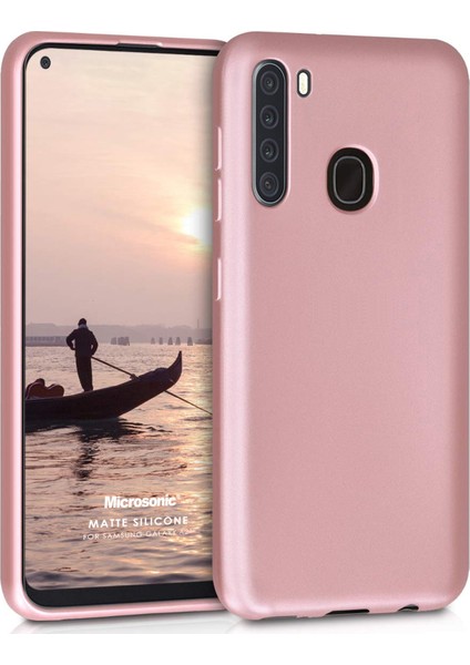 Matte Silicone Samsung Galaxy A21 Kılıf Rose Gold