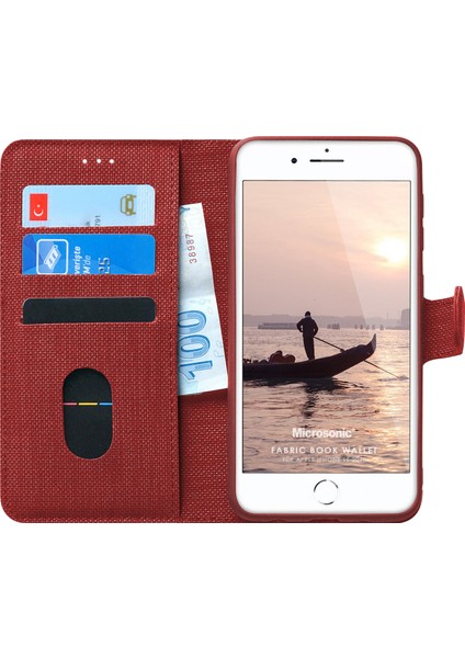 Apple iPhone Se 2020 Kılıf Fabric Book Wallet Kırmızı