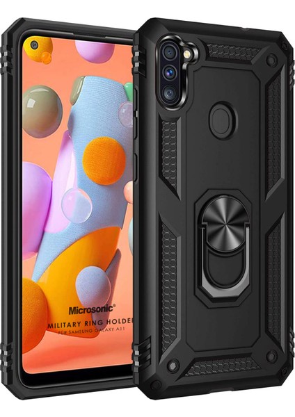 Samsung Galaxy A11 Kılıf Military Ring Holder Siyah