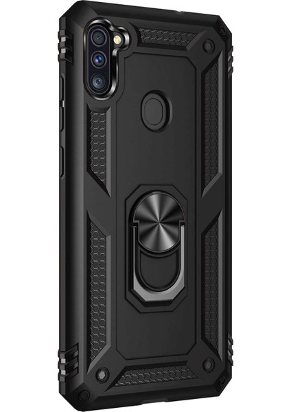 Samsung Galaxy A11 Kılıf Military Ring Holder Siyah