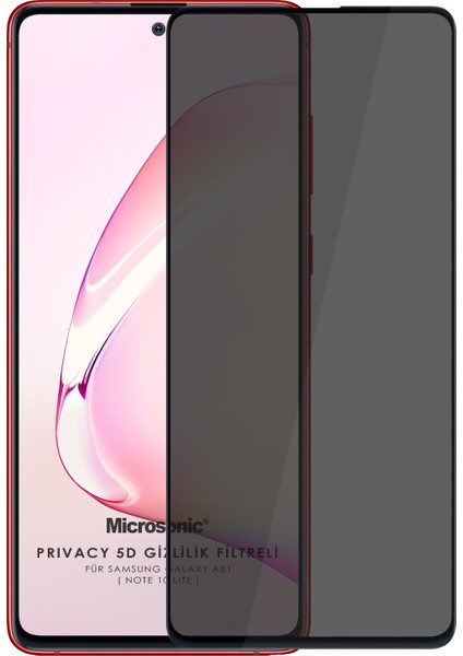 Samsung Galaxy A81 Privacy 5D Gizlilik Filtreli Cam Ekran Koruyucu Siyah