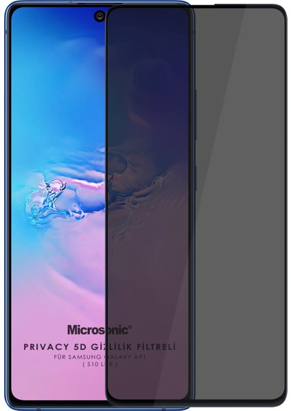 Samsung Galaxy S10 Lite Privacy 5D Gizlilik Filtreli Cam Ekran Koruyucu Siyah