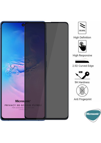 Samsung Galaxy S10 Lite Privacy 5D Gizlilik Filtreli Cam Ekran Koruyucu Siyah modelleri