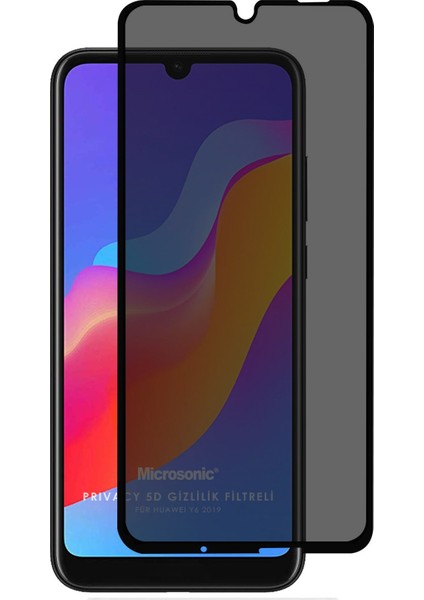 Huawei Y6 2019 Privacy 5D Gizlilik Filtreli Cam Ekran Koruyucu Siyah