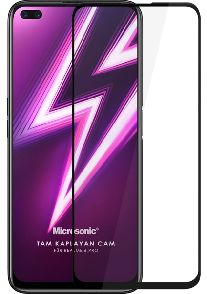 Realme 6 Pro Tam Kaplayan Temperli Cam Ekran Koruyucu Siyah