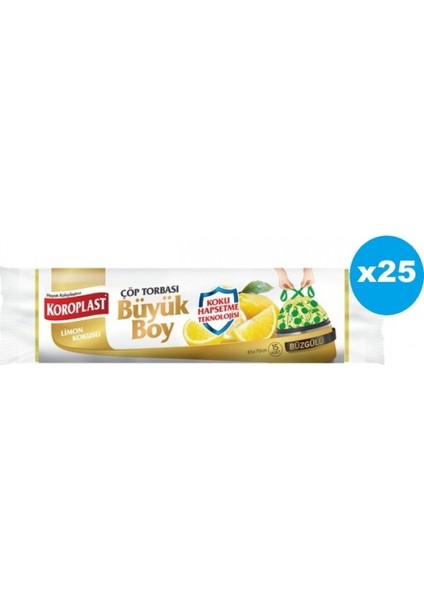 Büzgülü Çöp Torbası Büyük Boy 10'lu Paket-25'li Koli (Limon)