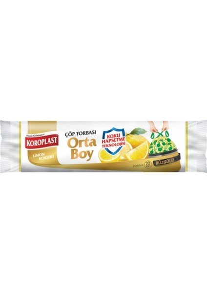 Büzgülü Çöp Torbası Orta Boy 15'li Paket-25'li Koli (Limon)