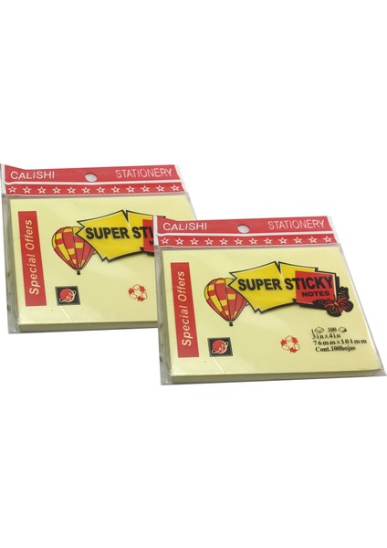 Calıshı Yapışkanlı Not Kağıdı 100 Yp 70 x 101 Sarı 2'li