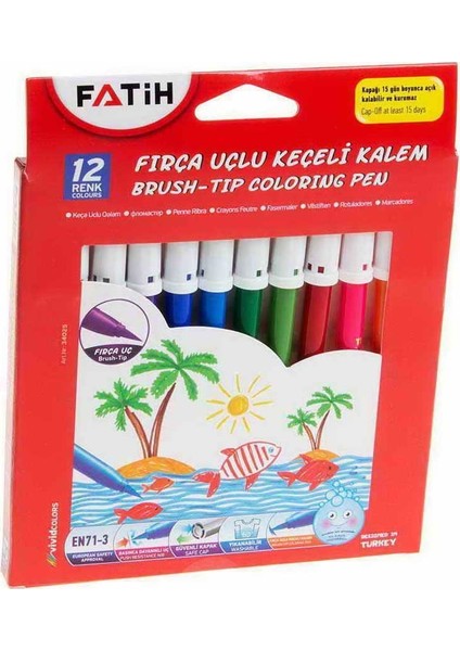 Keçeli Boya Kalemi Fırça Uçlu 12 Renk 34070