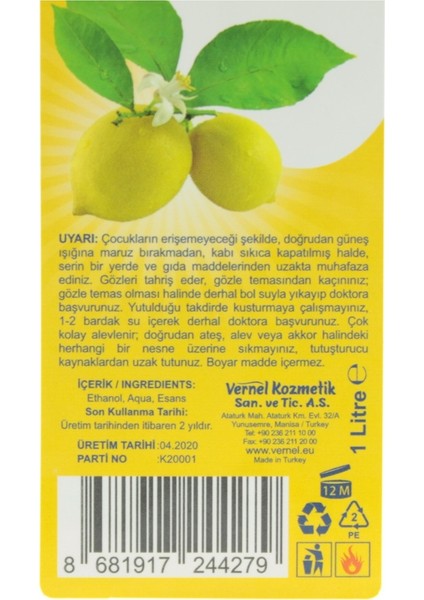 Seratın 80 Derece Limon Kolonyası 2 lt