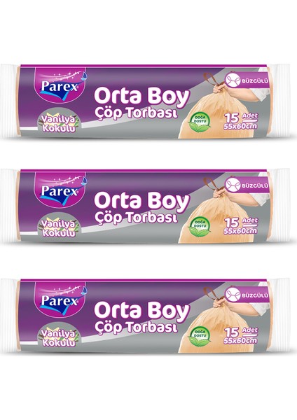 Büzgülü Vanilya Kokulu Çöp Torbası Orta Boy 3'lü Paket